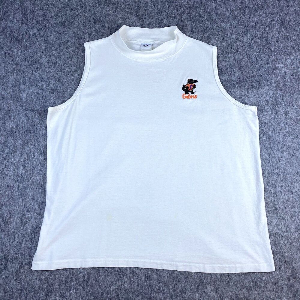 Vtg Florida Gators Women's Tank Top Mock Neck White Sleeveless Cal Cru Size L